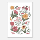 Unframed botanical art print featuring soft pink, peach and green flowers inspired by an English cottage garden.