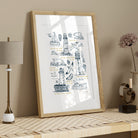 Lighthouse Bible verse print in a light wood frame styled on a neutral shelf with simple natural decor.