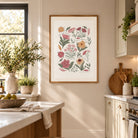 Hand-illustrated garden flower art print with Song of Songs 2:12 scripture in soft pink, peach and green tones.